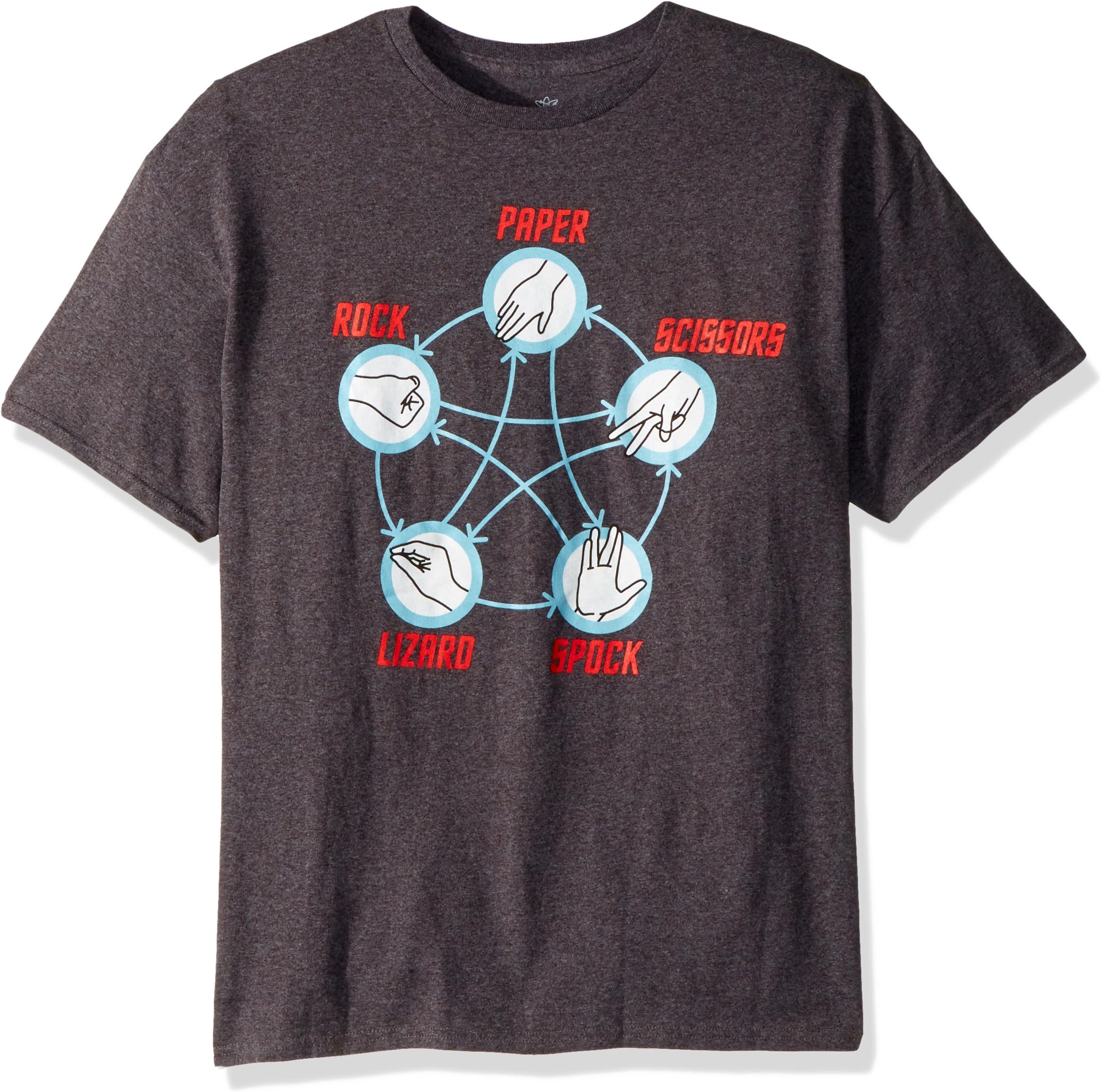Star Trek - Big Bang Theory Mash Up - Rock Paper Scissors Lizard Spock Adult T-Shirt Tee,Heather Charcoal,X-Large