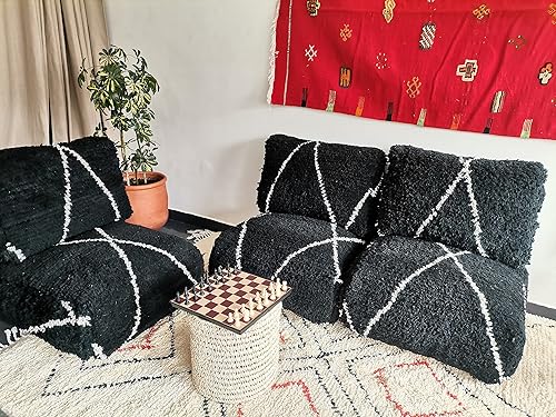 FoamRush Sofá de piso de 3 plazas con rayas asimétricas de 8 x 24 x 72 pulgadas, color negro marroquí con rayas asimétricas, sofá de suelo, sofá