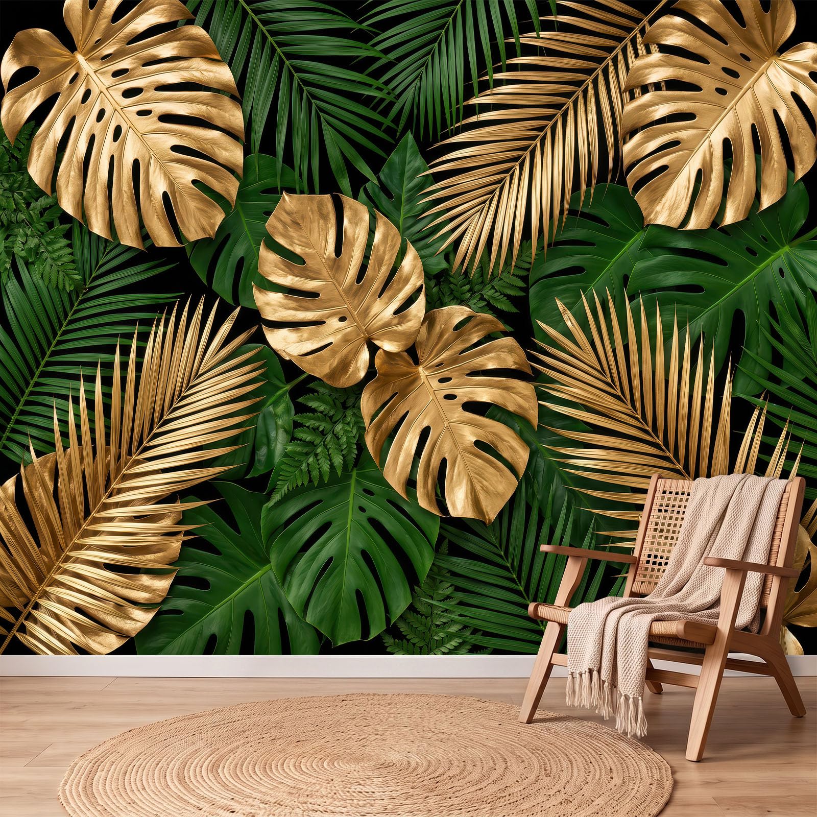 3D - Carta da parati murale in tessuto non tessuto tropicale, moderna, 350 x 256 cm, immagine panoramica per soggiorno, camera da letto, cameretta dei bambini, decorazione murale botanica Monstera