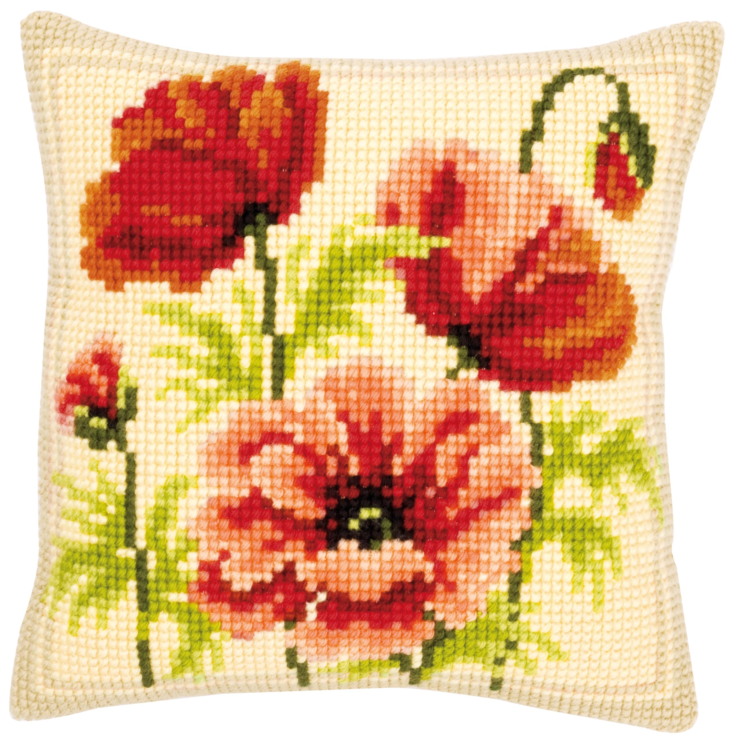 Vervaco Multicoloured 5 Poppies Cross Stitch Cushion, Multi-Colour