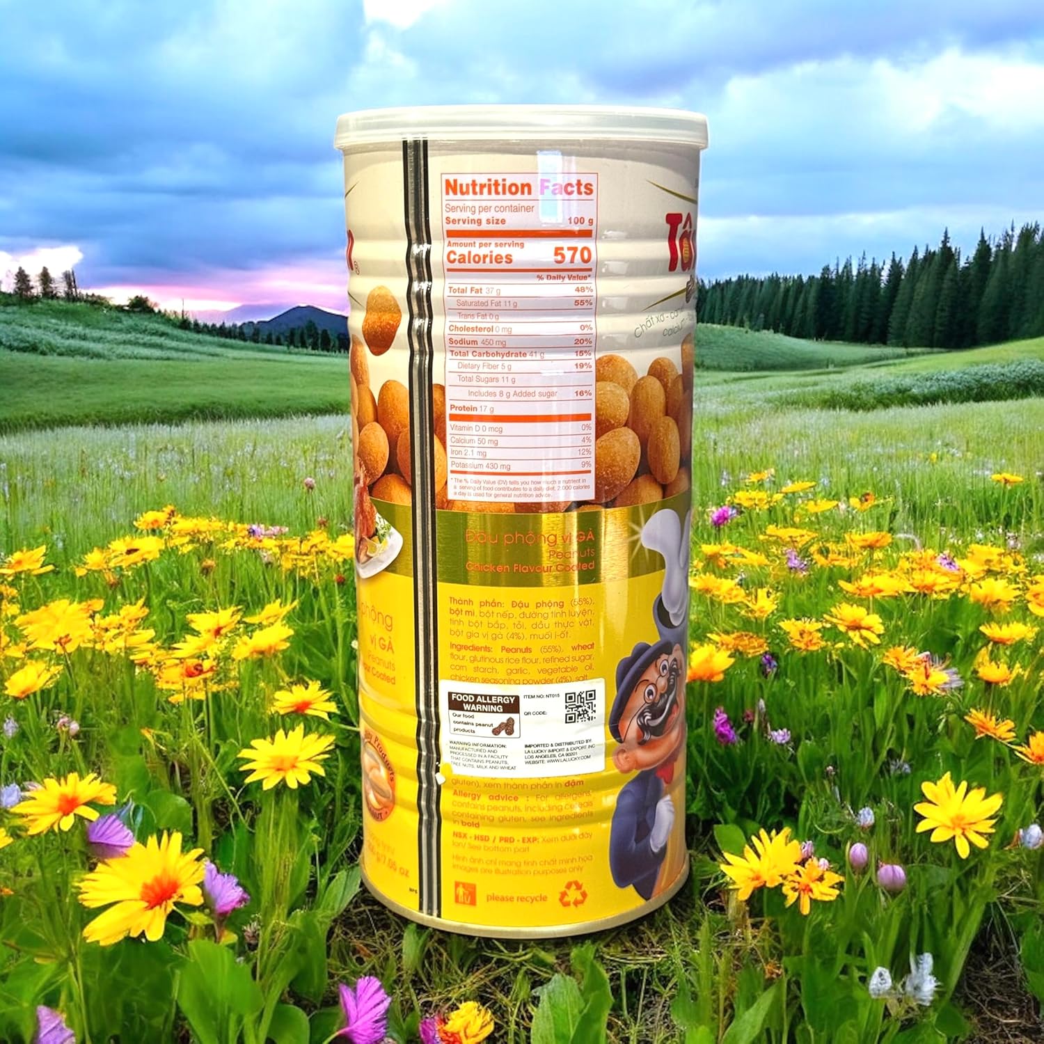 Combo - Chicken Flavour Peanuts and Shirmp Flavour Peanuts - Dau Phong Vi Ga and Dau Phong Vi Tom - 7 Oz per Can with 2 Cans per Order
