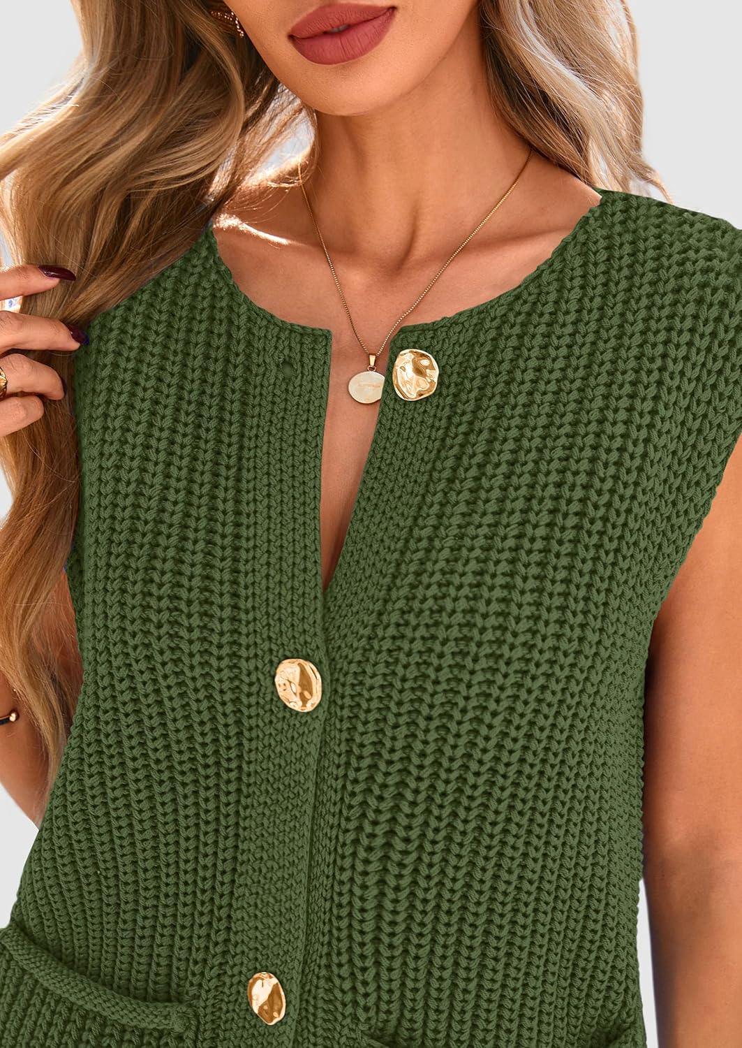 PRETTYGARDEN Women's Summer Sweaters Vest 2025 Sleeveless Button Down Cropped Pockets Chunky Knit Cardigan Trendy Tank Tops - Image 6