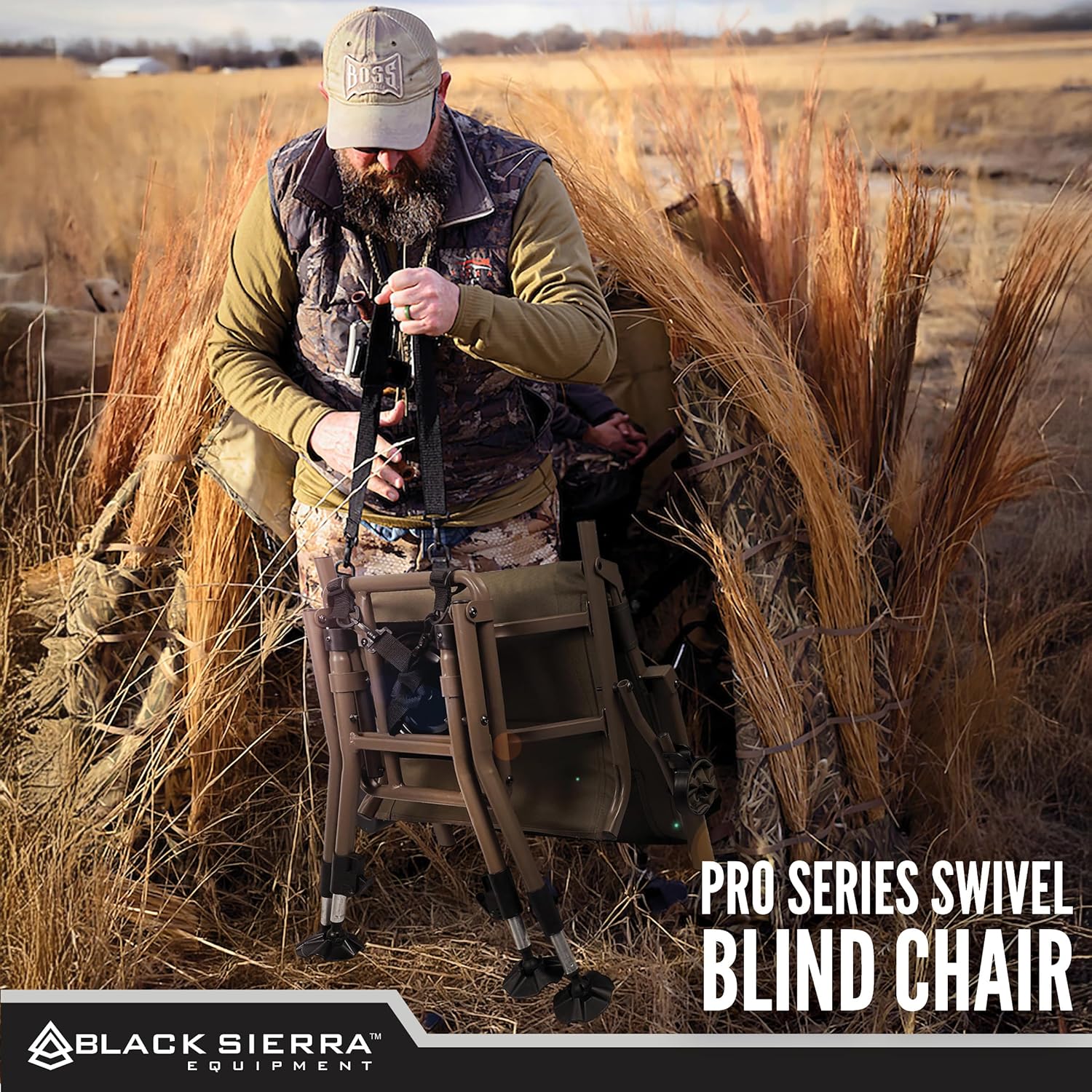 Black Sierra Silent Swivel Hunting Chair with Padded Seat, Headrest, and Detachable Lumbar Support, Heavy Duty Steel Frame, All-Terrain Feet, Cup Holder and Tray - Image 7