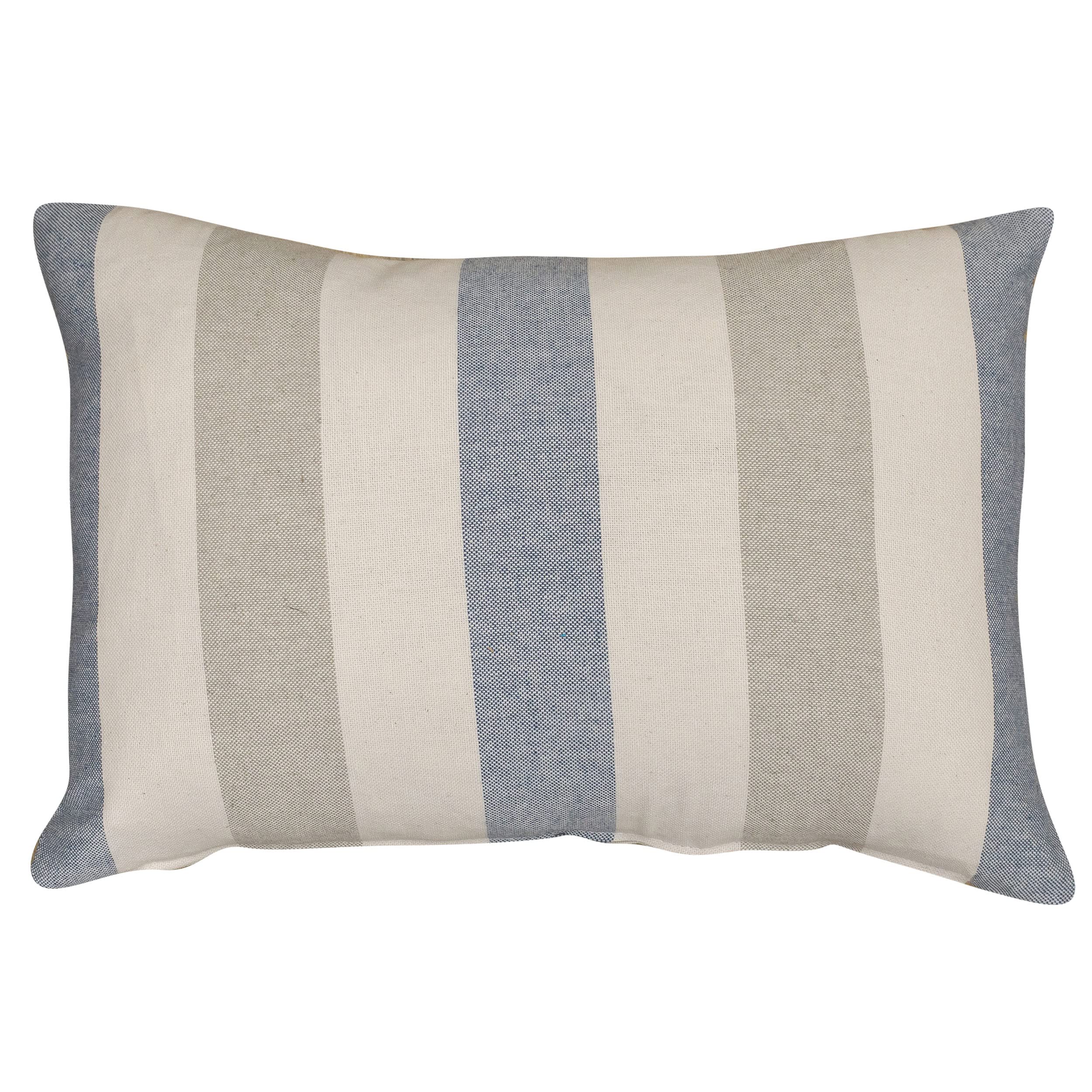 Linen Loft Denim Blue Harbour Stripe Boudoir Cushion Cover. Soft Grey And Seafoam White Nautical Stripe Design. 17X12 Rectangle Cushion Cover Only.