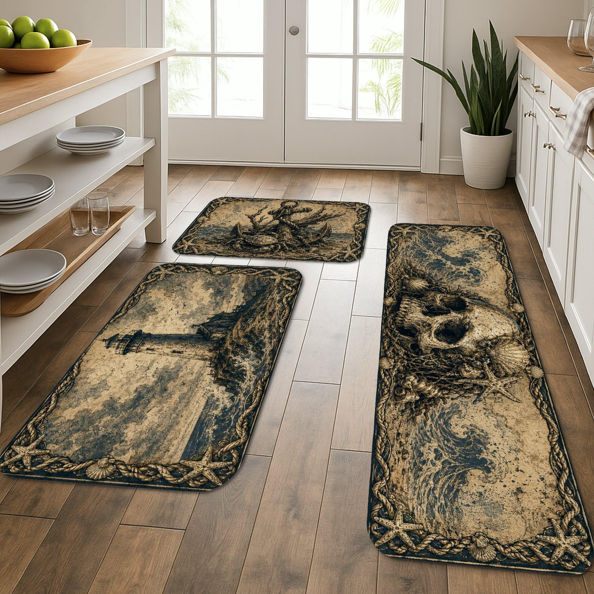 Tapis de cuisine lavable motif marin lot de 3 tapis doux de salle de bain