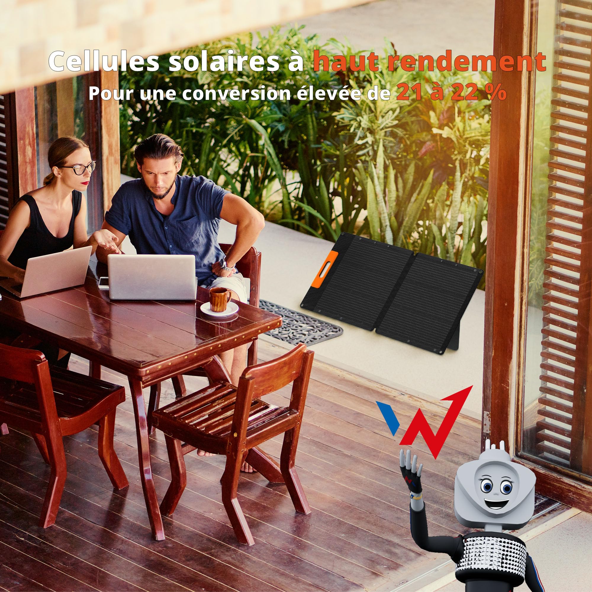 Wonder Full Energy - Panneau Solaire Portable 120W pour Centrale Electrique - Chargeur Solaire Pliable - Indice d'Étanchéité IP65, pour l'Extérieur, en Camping