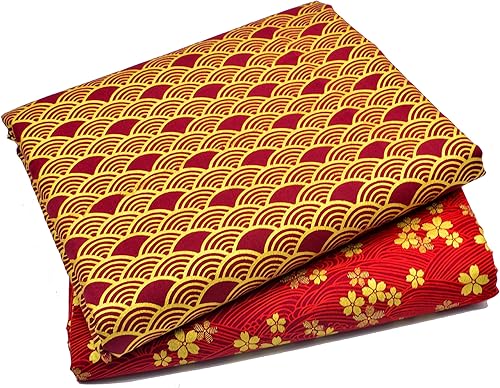 iNee Paquetes de tela de acolchado japonesa Sakura Cherry Blossoms Waves Fat Quarters de 18 x 22 pulgadas, (rojo)