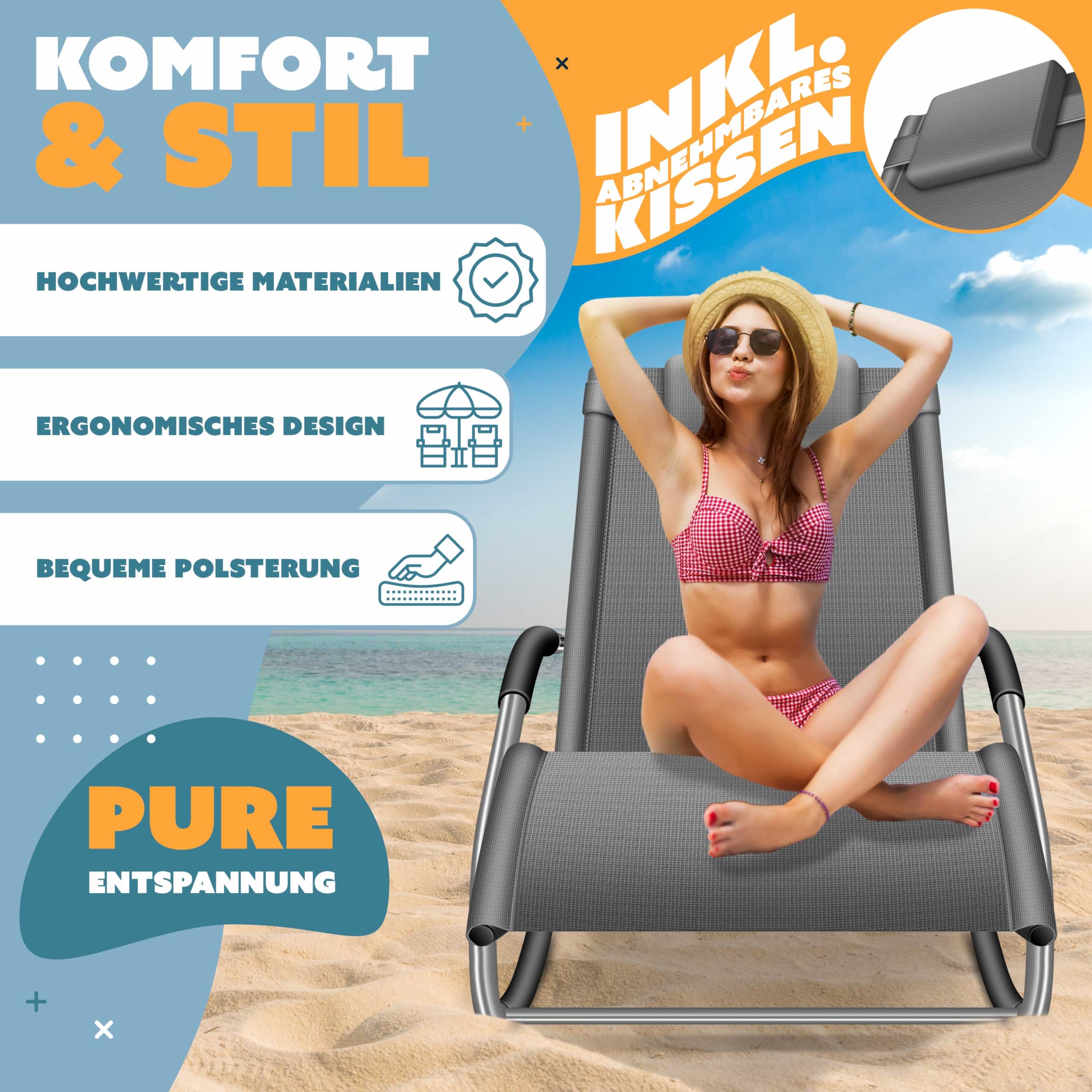 KESSER® Tumbona Plegable de jardín | Silla Plegable | Tumbona | Silla Mecedor ergonómicas reclinables | Resistente a la Intemperie | 150 kg de Carga