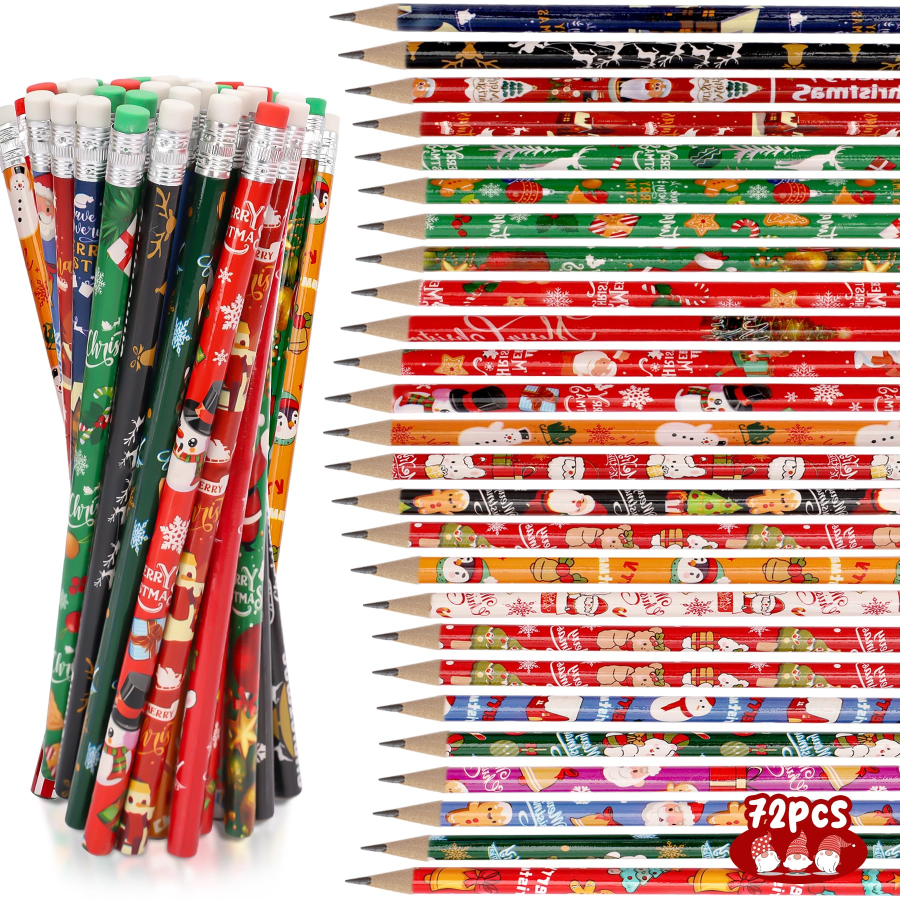 MestectPET 72PCS Christmas Pencils, Xmas Pencils with Erasers in 24 Design, Gifts for Children Classroom Prizes