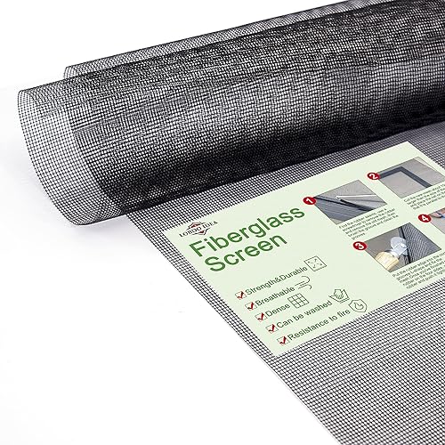 Malla de repuesto para ventana de fibra de vidrio, malla de fibra de vidrio para ventanas y puertas para patio y ventanas (negro, 47.24 x 157.48