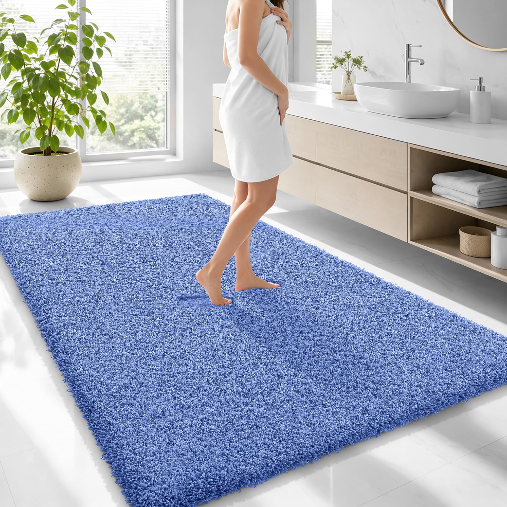 OLANLY Microfiber Large Bathroom Rugs 70x46, Soft Bath Mat, Cornflower Blue