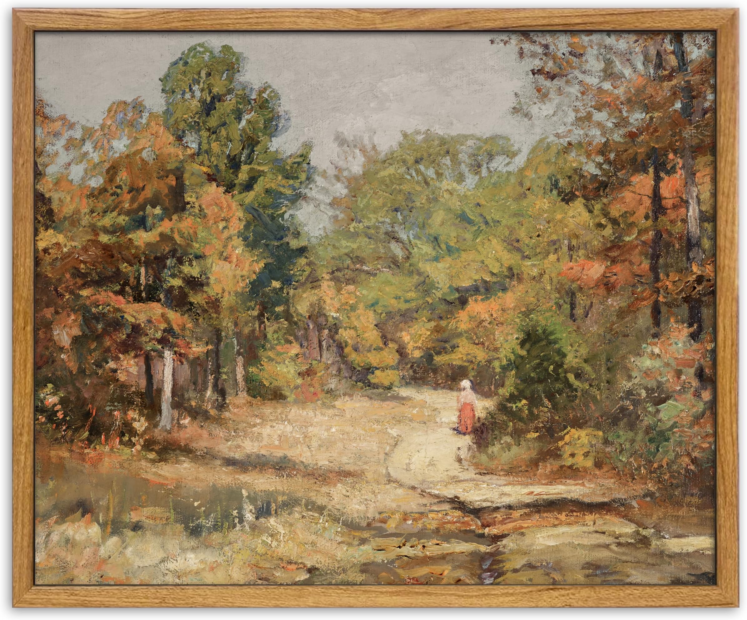 UPWOIGH Vintage Oil Painting Wall Art,Theodore Clement Steele 1910 - On the Road to Belmont,Nature Scenery Kitchen Bathroom Bedroom Decor 8X10in
