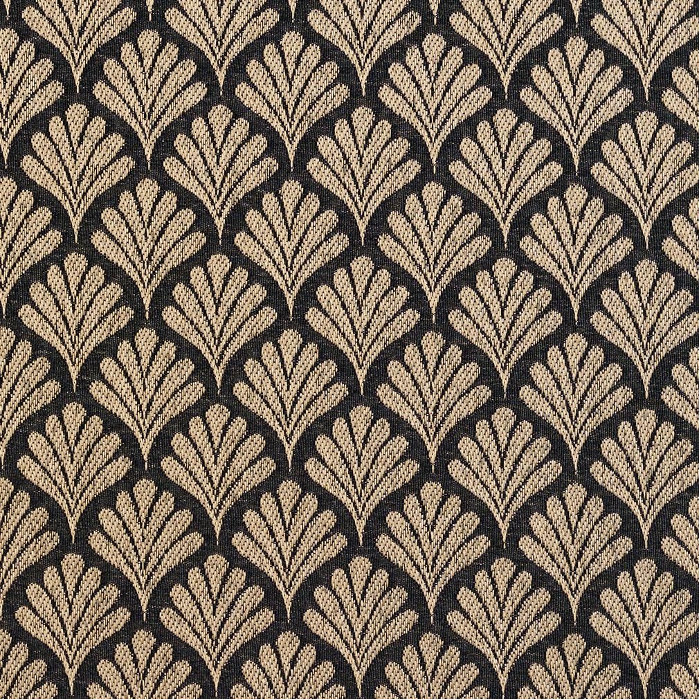Black Fan Jacquard Woven Upholstery Fabric by The Yard - SKU: Amanda Onyx