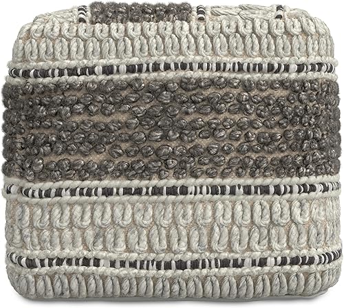 Miniatura 5 de SIMPLIHOME Grady Puf cuadrado contemporáneo en tono tierra marrón tejido a mano para la sala de estar, el dormitorio y la habitación de los niños