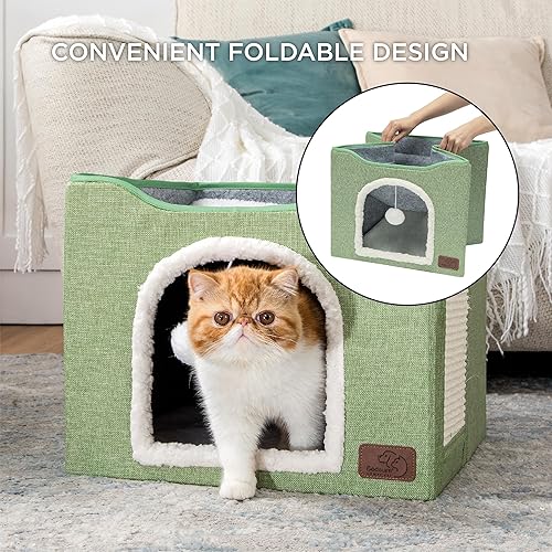 Miniatura 102 de Bedsure Casa para gatos de 2 pisos, condominios para gatos de interior con almohadilla para rascar y colgar bolas esponjosas, muebles pequeños
