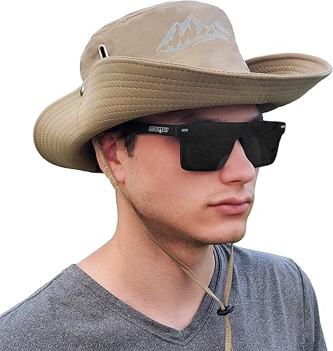 Sombrero de sol y lluvia para hombres y mujeres, diseño de montaña, senderismo y pesca, protección UV, resistente al agua, sombrero de ala ancha, M