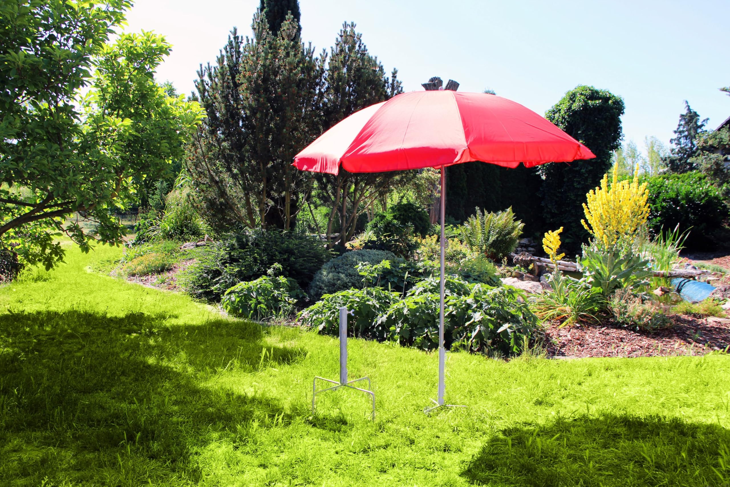 BISOMO Sonnenschirmständer Rasendorn Erdspieß verzinkt 27-35 mm Schirmhalter Garten rasenschonend, Sonnenschirmständer:27 mm