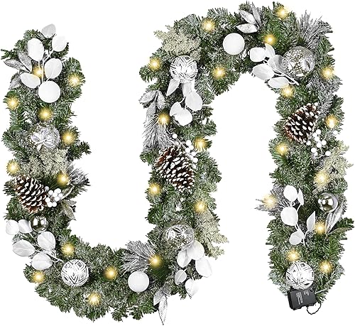 Valery Madelyn 9 Feet Pre-Lit Christmas Garland with Lights for Mantle, Lighted 