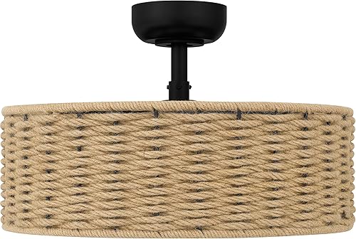 Miniatura 7 de Quoizel Ventilador de techo LED Islander de 14 pulgadas, color negro mate y cáñamo con mando a distancia