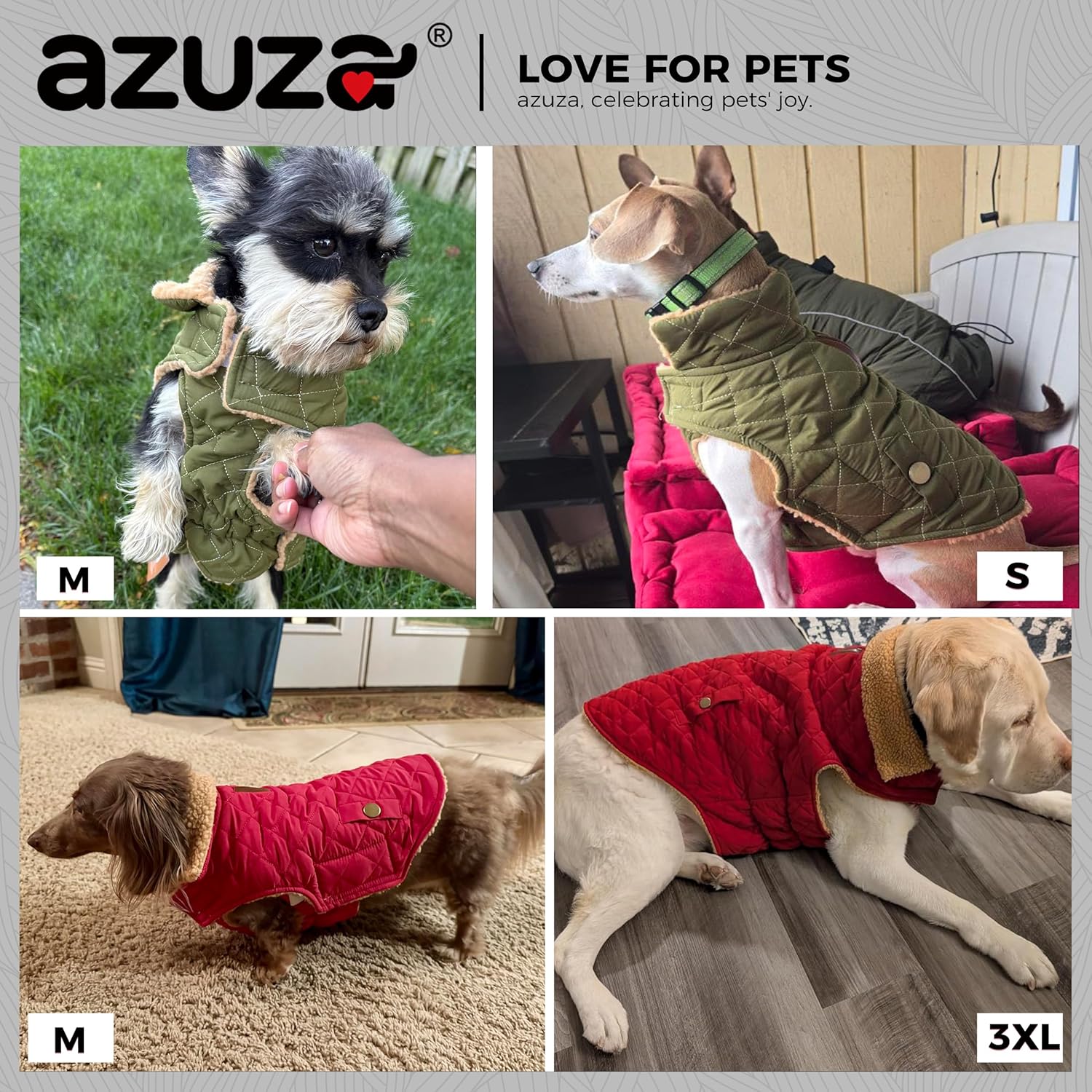 azuza Dog Jacket Waterproof & Windproof Dog Coat for Small Dogs with Thick Fleece, High Collar with Leash Hole, Adjustable Velcro & Elastic Belly, Rose Red M - Image 3