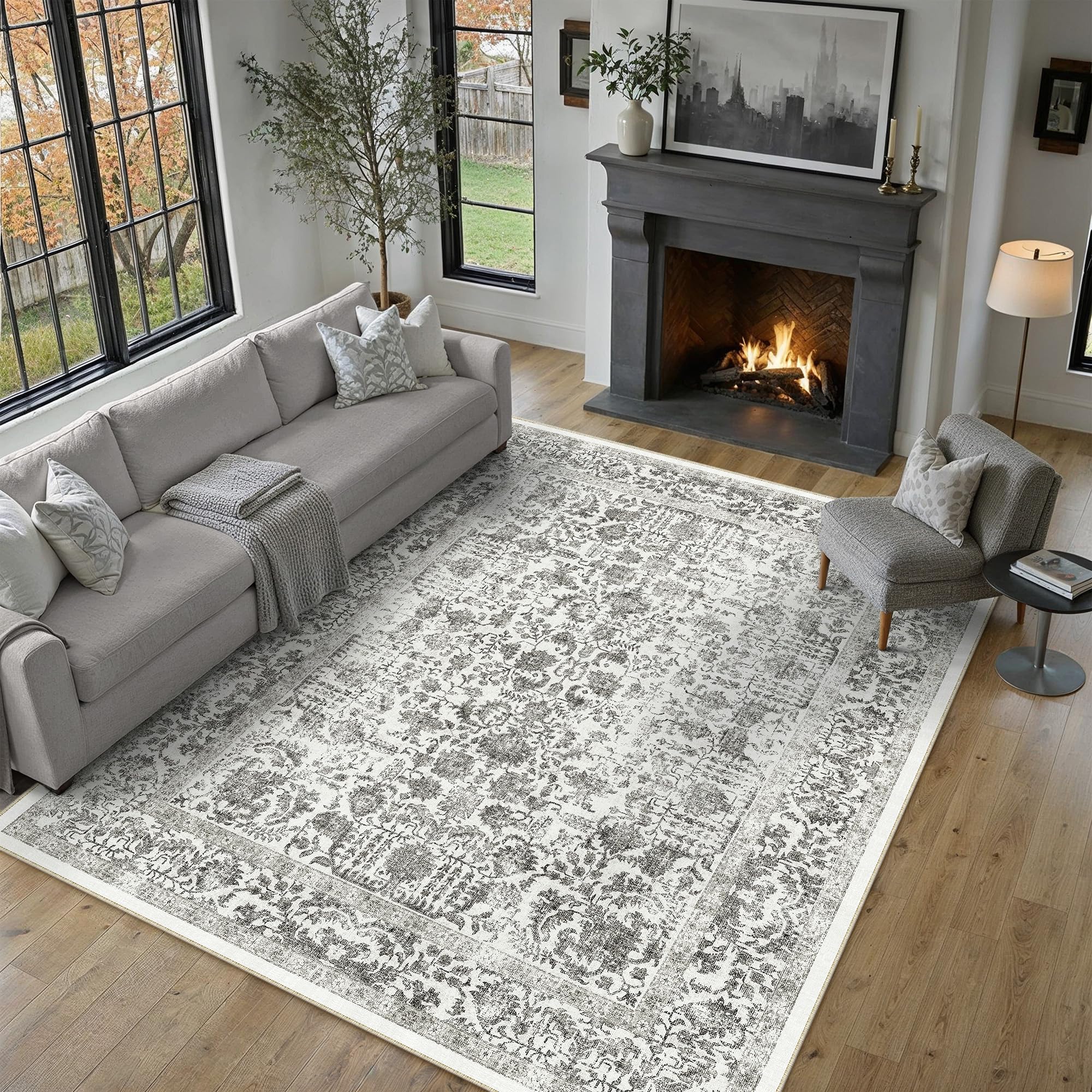 Amazon.com: PureCozy Black Area Rug 6x9 Machine Washable Vintage