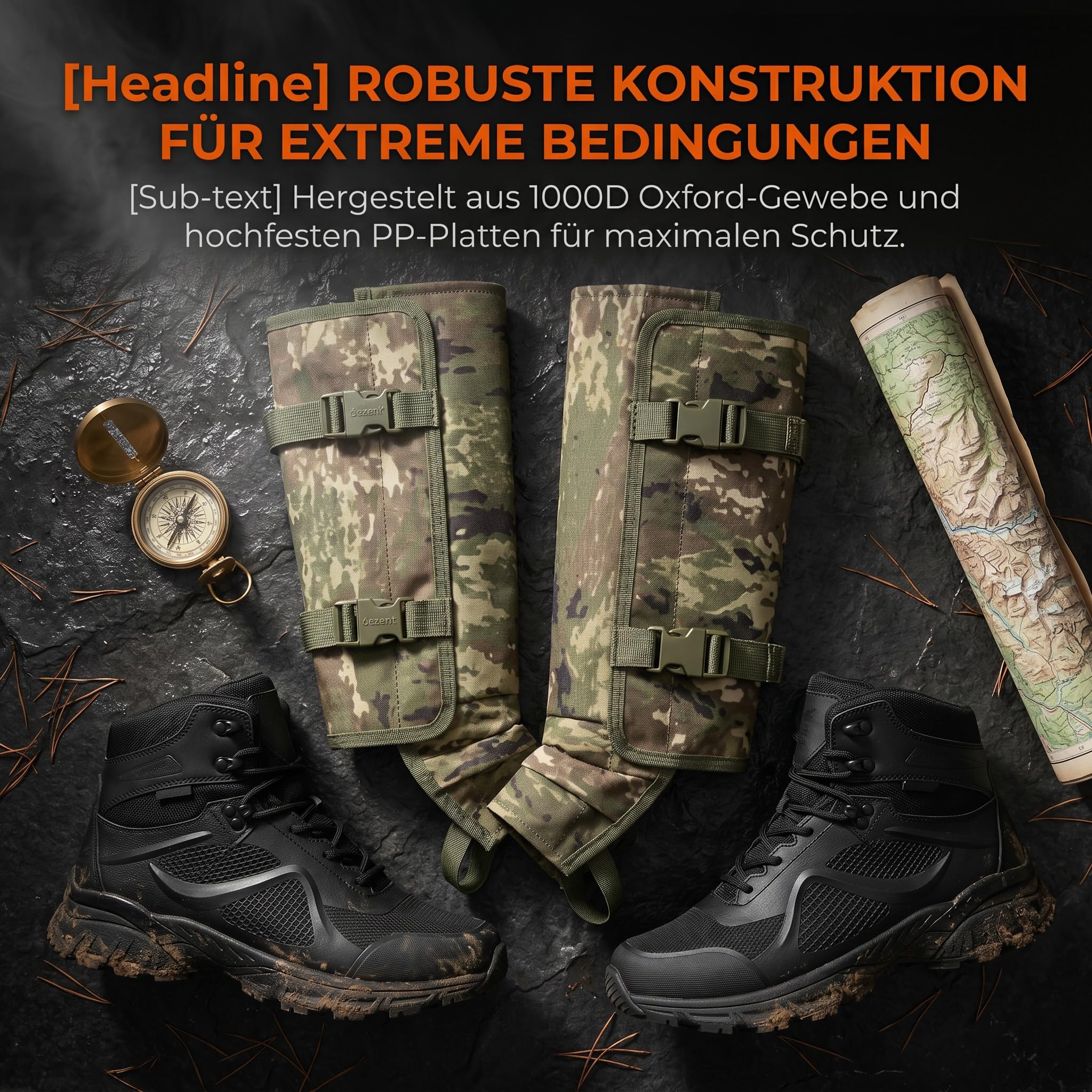 Retrowave Gamaschen Wandern Kurz, Outdoor Schutzgamaschen in Camouflage, Snake Bite Protection for Lower Legs, Schutz vor Dornen, Schlangen und Gestrüpp
