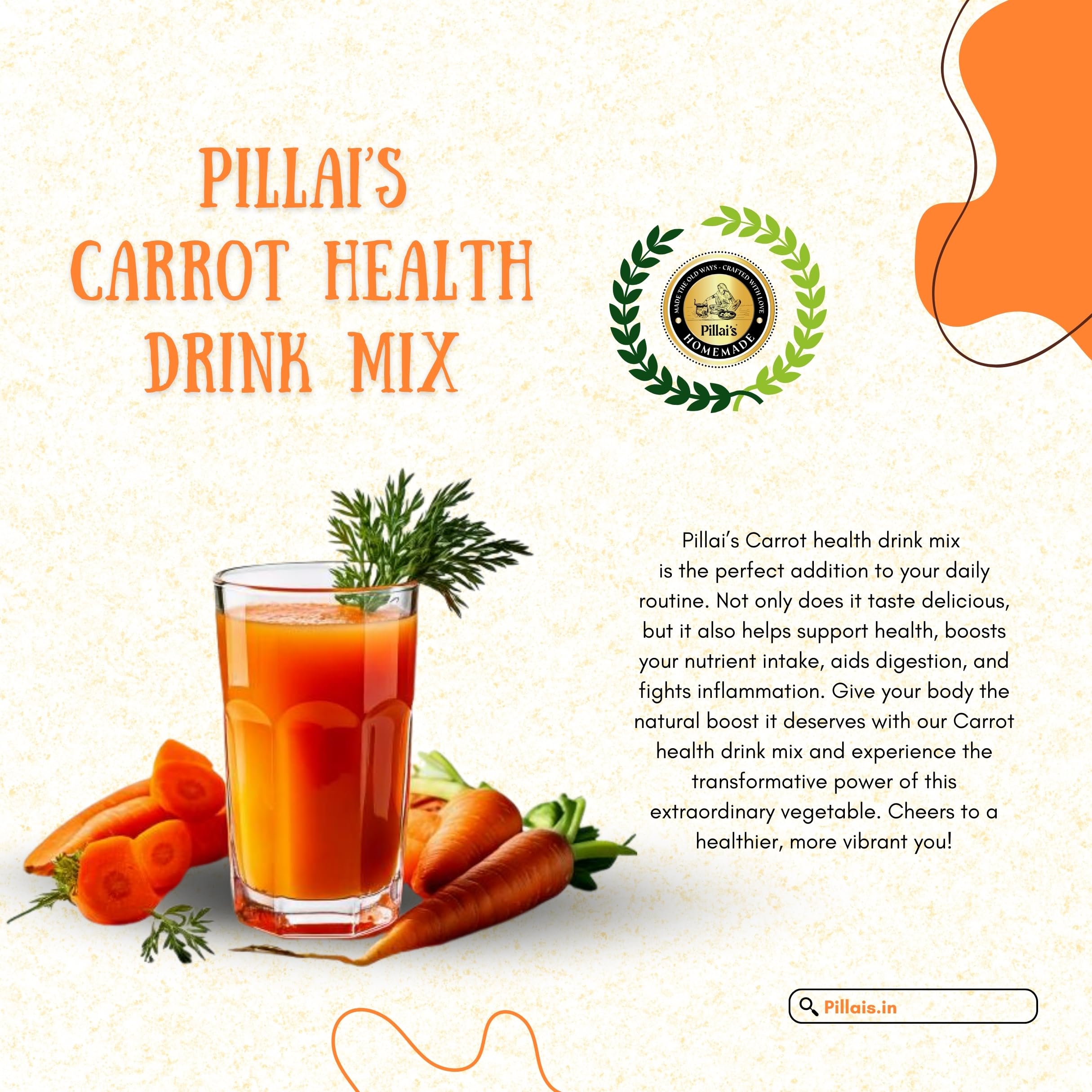 RR Pillai's Carrot Health Drink Mix - 100g, Rich In Fibre & Antioxidants, Ziplock Packing - Image 4 thumbnail