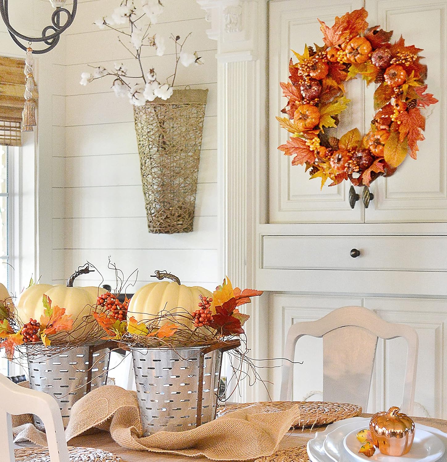 Tiny Land 22" Fall Wreath for Front Door, Fall Decor with Storage Box, Handcrafted Boxwood Base, Ideal Fall Porch Decor for Autumn & Halloween & Thanksgiving Day, Fall Decorations for Home