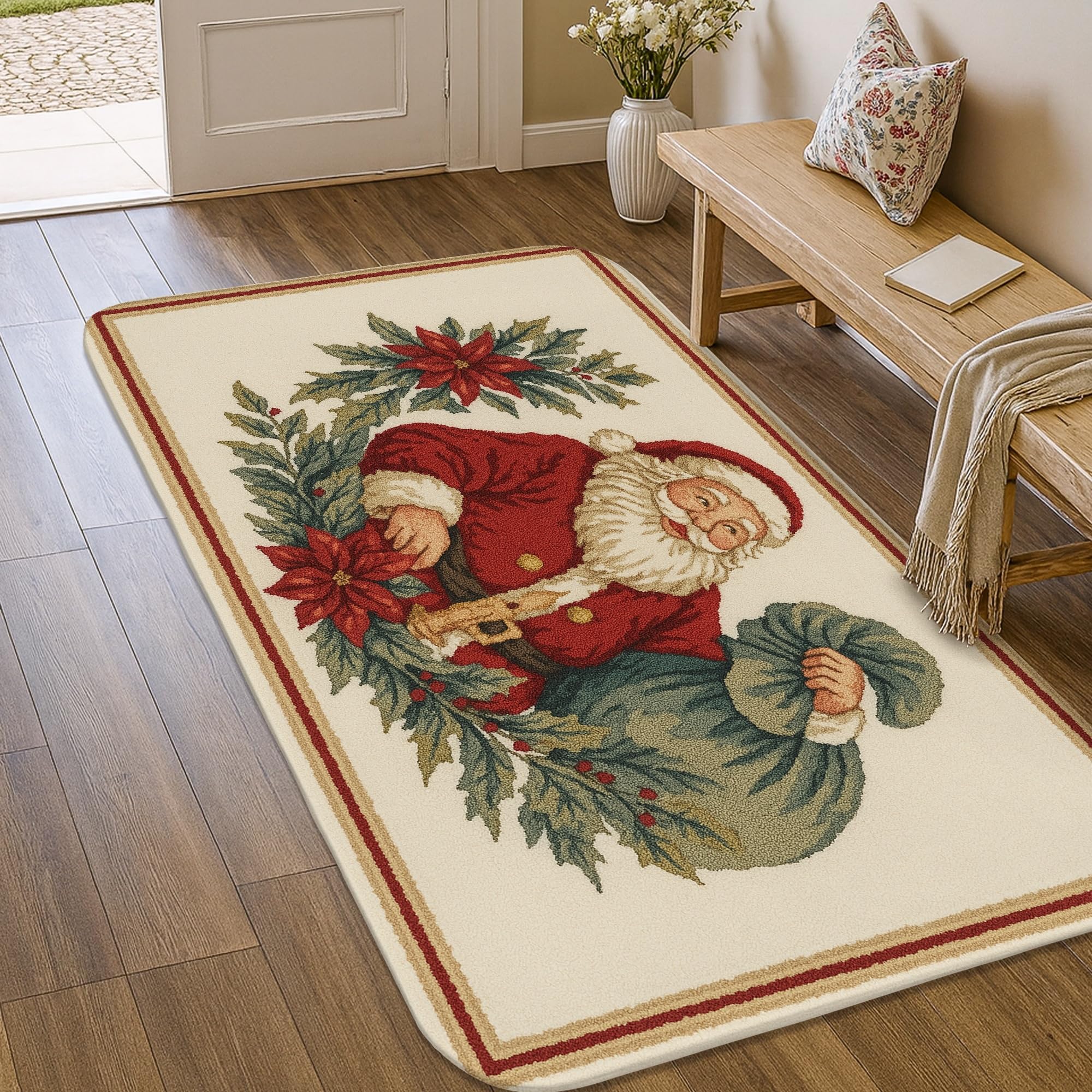 Tapis de Père Noël rouge 0,9x1,5m pour entrée et chevet