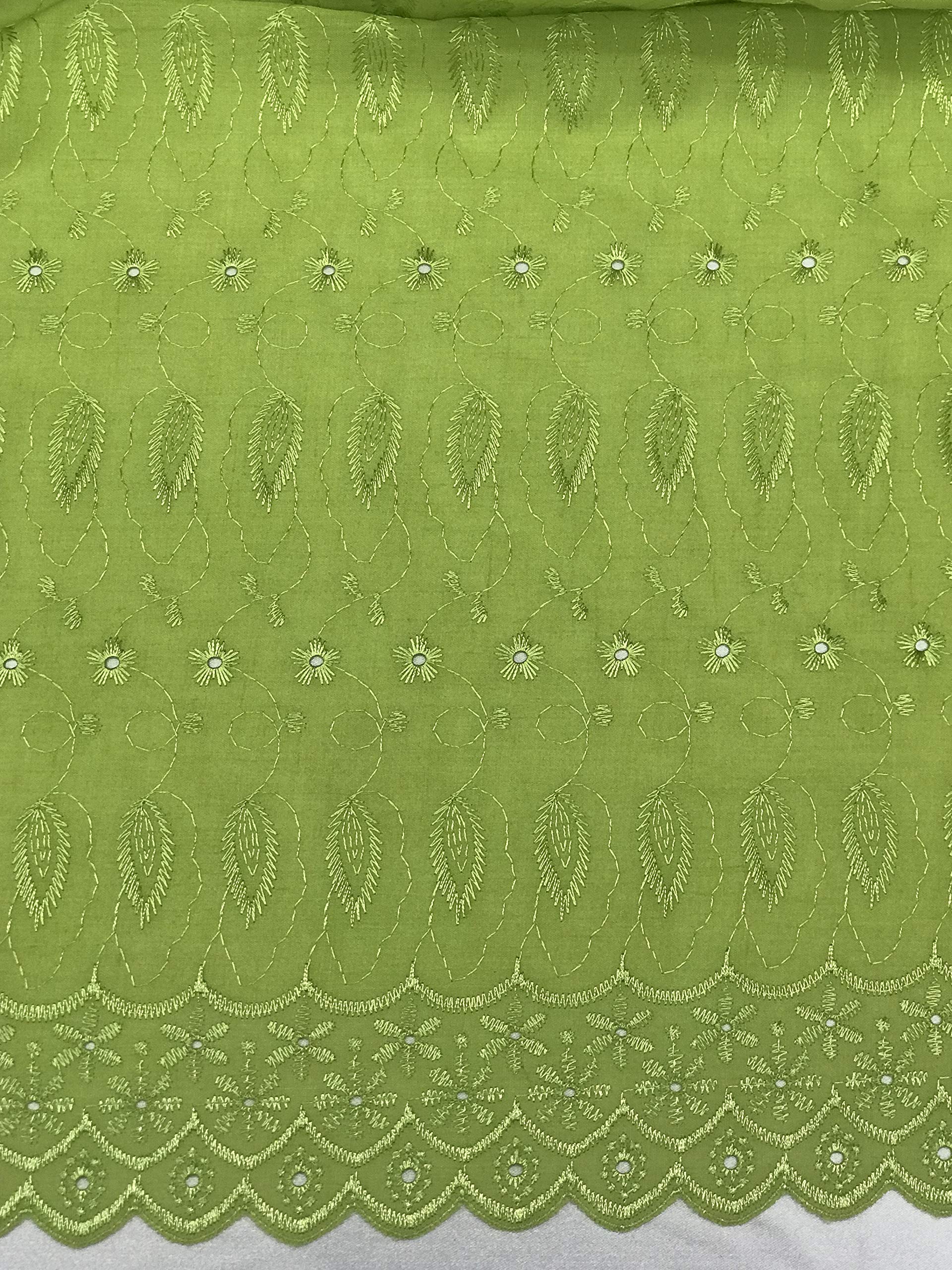 Sal Tex FabricsDaisy N Leaf Embroidery Double Scalloped Finish Edge Eyelet Lace with Shyni Stiched Accent, 42" Wide and Sells by The Yard, 23 Colors Available (Avocado Green)