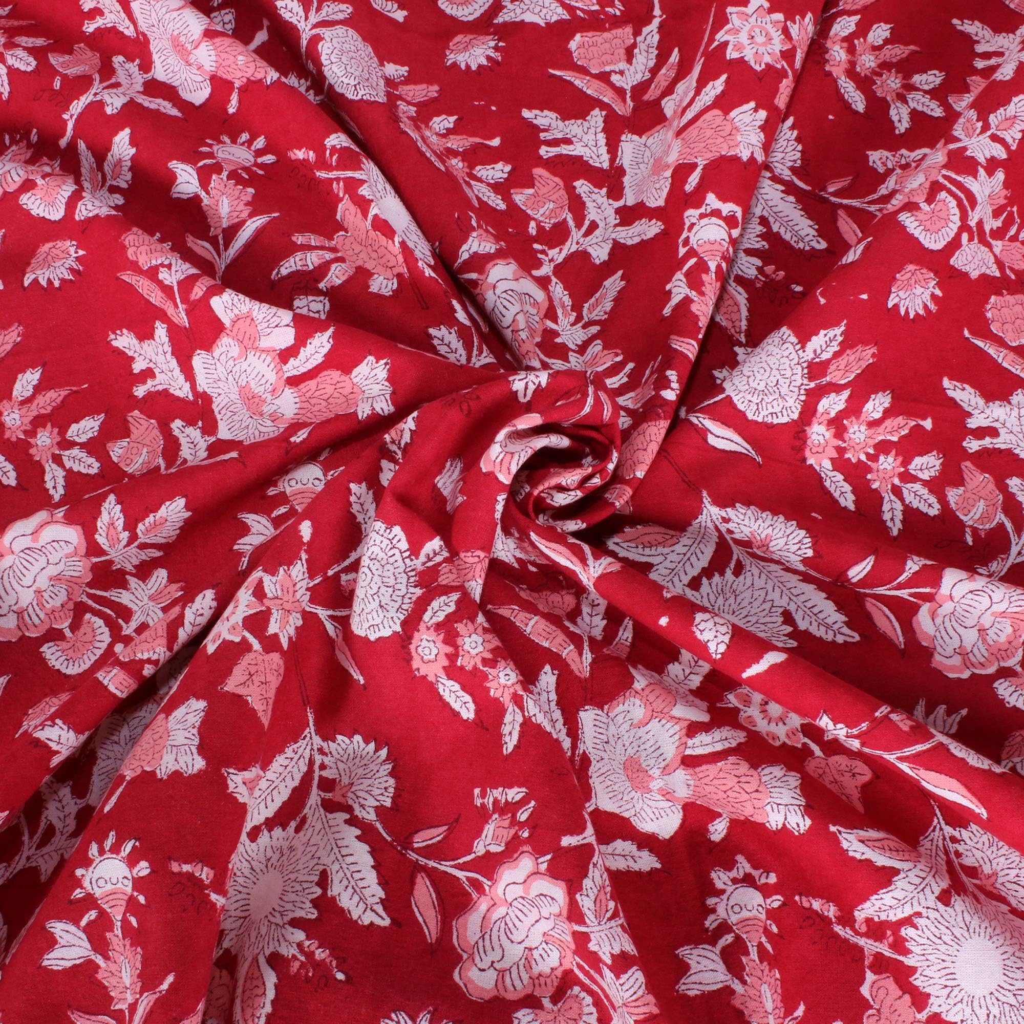 THE Unltd India Ruby Red 100% Cotton Square Tablecloth, Block Printed Dining Table Cloth, 59 x 59 Inches - Image 4