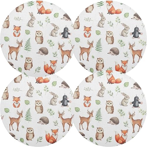 Miniatura 2 de Cute Animals Owl Fox White PVC Placemat, Non Slip Heat Proof Table Mat for Kitchen one sizex6