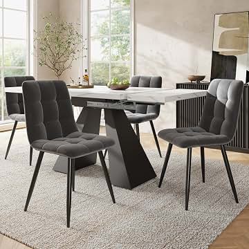 Kebnor Juego de comedor (5 piezas), juego de mesa de comedor, juego de comedor extensible para 4 personas, 160 × 80 × 75 cm, mesa de comedor con 4 sillas de comedor, silla de comedor de terciopelo
