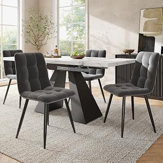 Kebnor Juego de comedor (5 piezas), juego de mesa de comedor, juego de comedor extensible para 4 personas, 160 × 80 × 75 cm, mesa de comedor con 4 sillas de comedor, silla de comedor de terciopelo