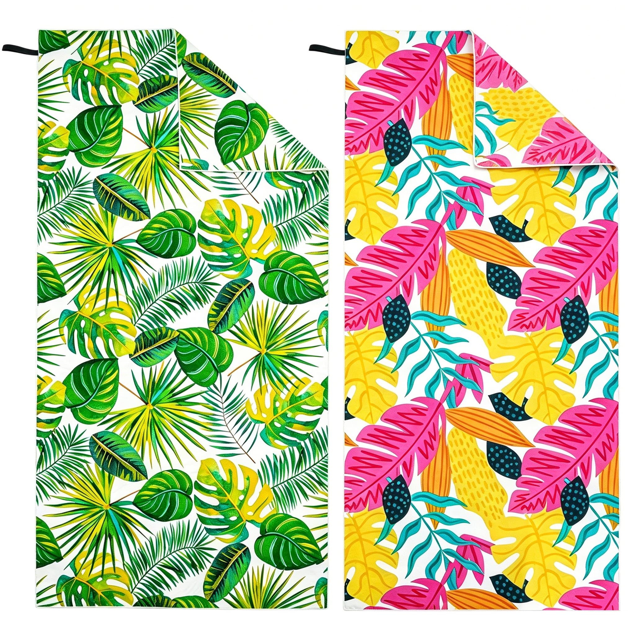 Telo Mare xxl set da 2-90 X 180 cm, Telo Mare Grande in Microfibra ad Asciugatura Rapida, Telo da Bagno Senza Sabbia, Coperta da Spiaggia da Donna (Verde + Rosa)
