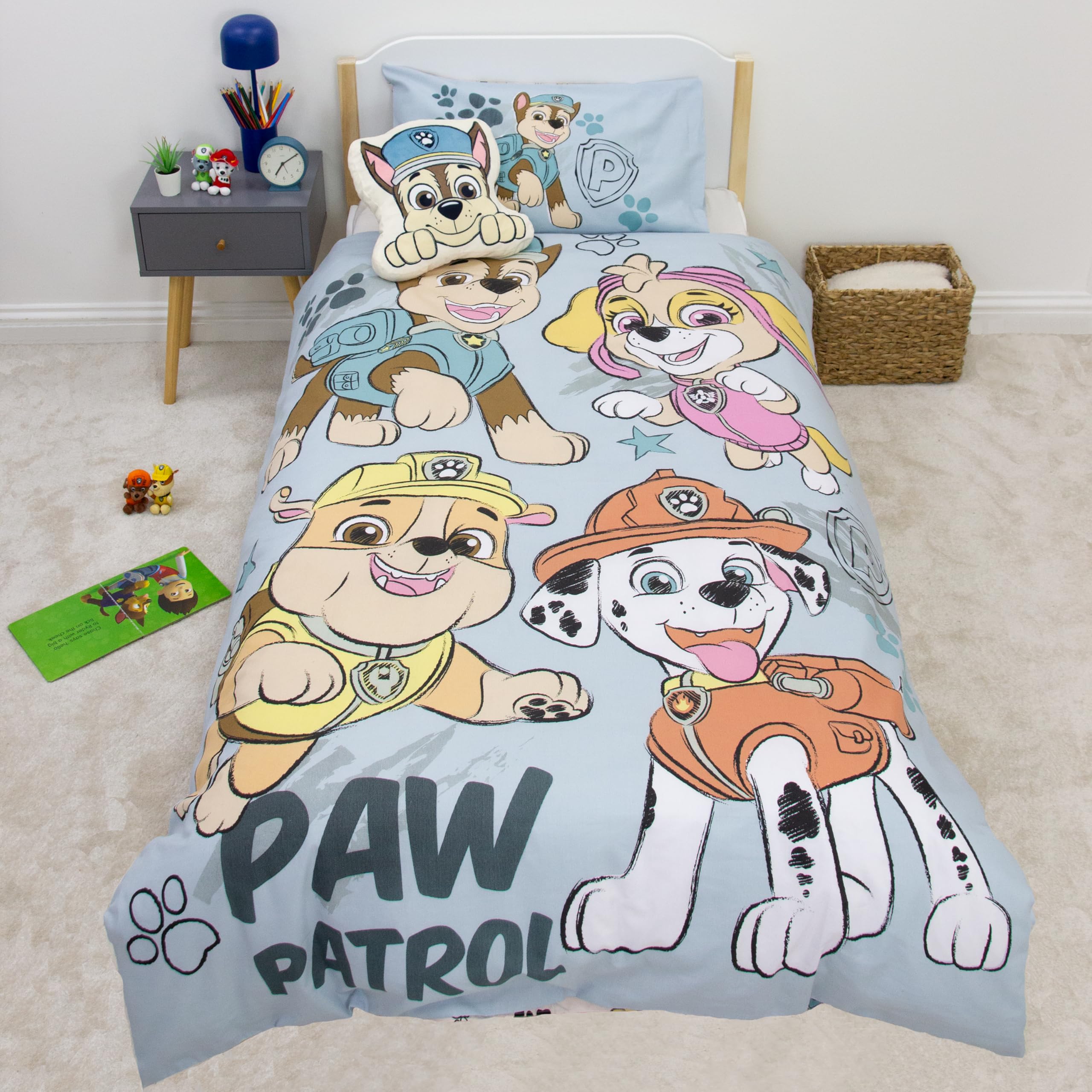 Paw Patrol offiziell Lizenziertes Skizzen-Design Einzelbettwäsche-Set | Wendbares 2-seitiges Hundebettzeug einschließlich passendem Kissenbezug | Perfekt für das Kinderzimmer | Polybaumwolle