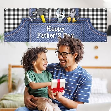 Happy Fathers Day Banner - I Iove Dad Decoration Photography Backdrop - Fathers Day Banner for Thank You Daddy - Festival Decor Family Party Supplies for yard indoor/outdoor 24x71in
