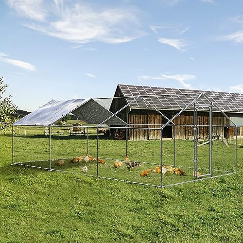 Miniatura 5 de Gallinero grande de metal para pollos, jaula de aves de corral para patio con cubierta impermeable y resistente a los rayos UV, corral para