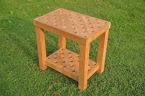 Banco de ducha de madera de teca (18.0 x 12.0 in) con estante #TSAXSB1