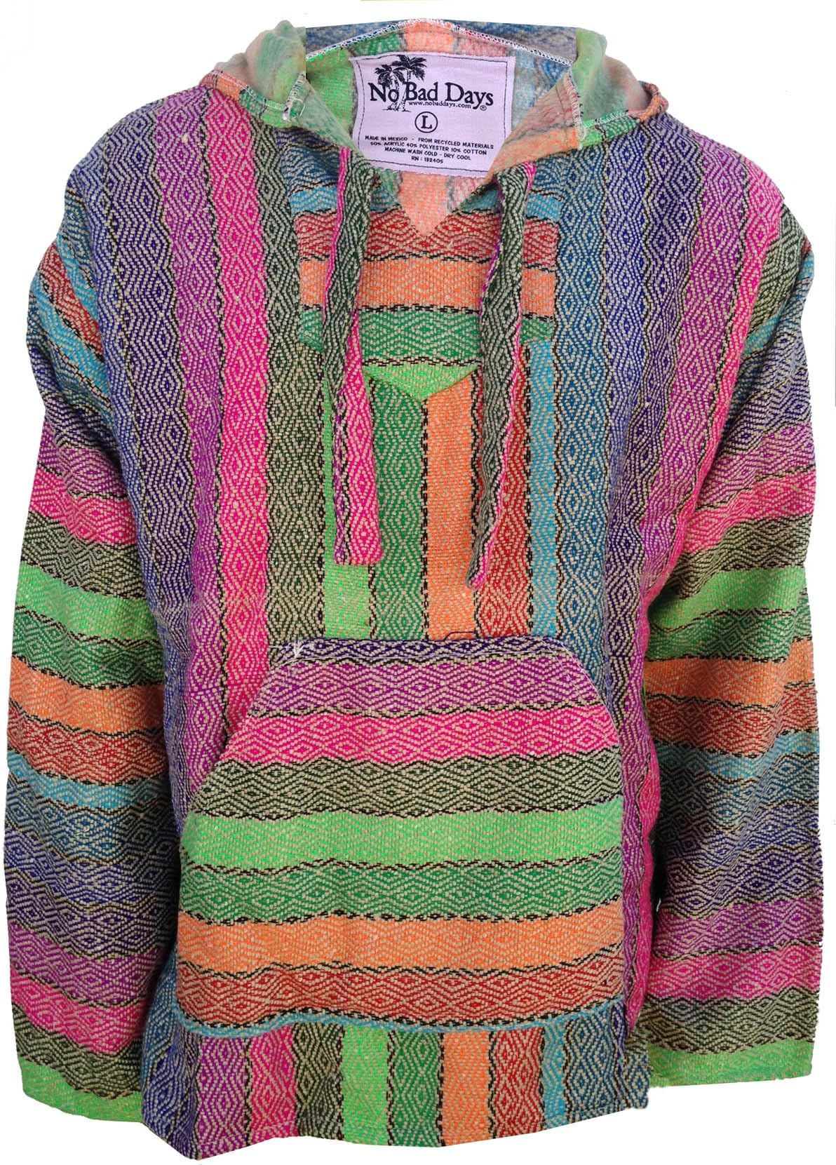 No Bad Days Baja Hoodie Mexican Poncho -Earthened Rainbow