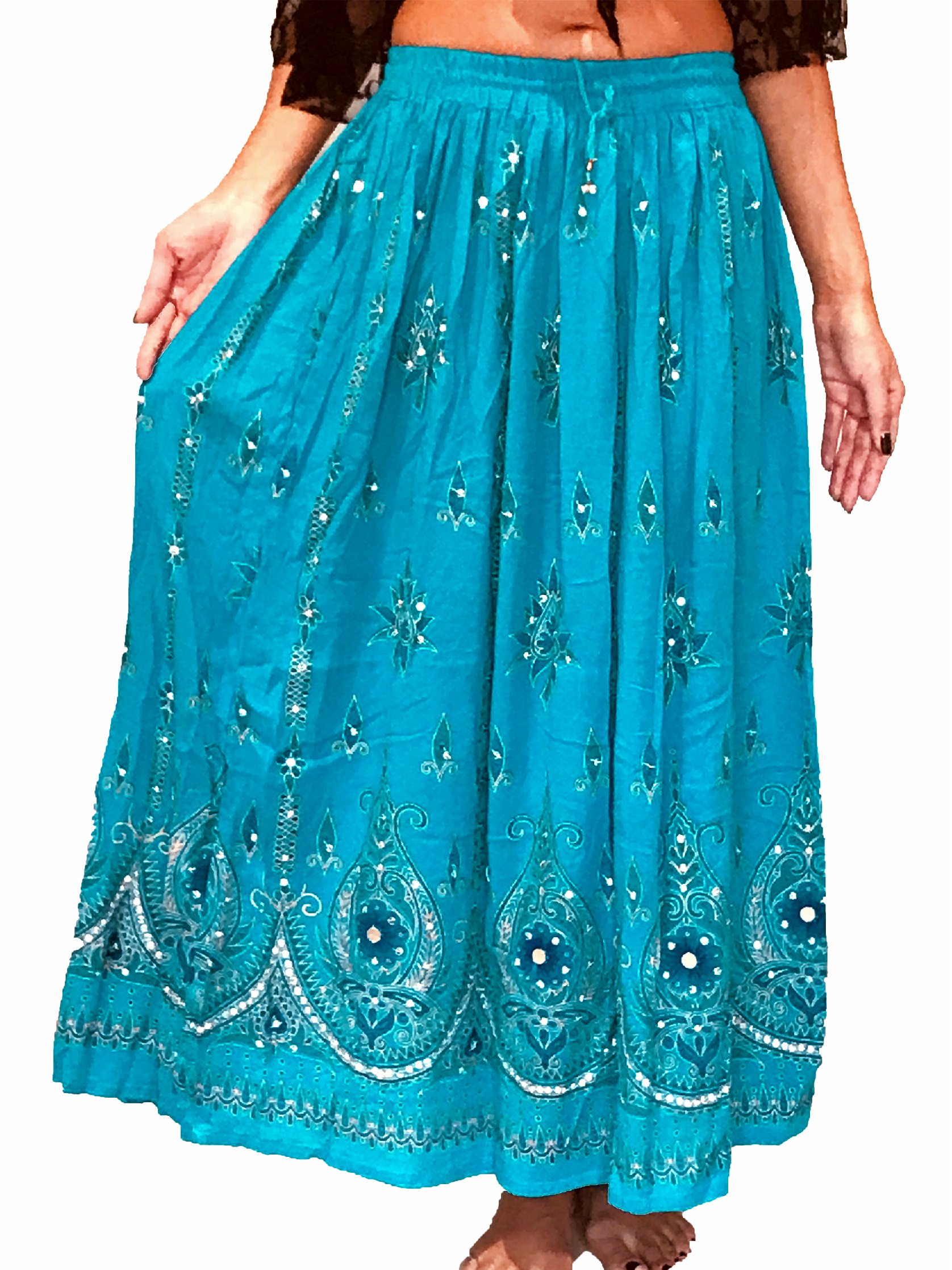 TURQ Sequin Hippy Boho Indian Tribal Gypsy Belly Dance MAXI SUMMER SUN DRESS SKIRT