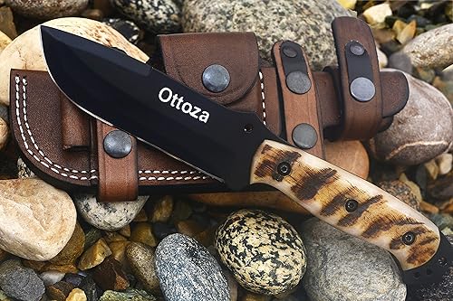 Miniatura 7 de Ottoza Cuchillo de caza - Cuchillo de camping y mango de cuerno de carnero - Funda horizontal para cuchillo de transporte 353