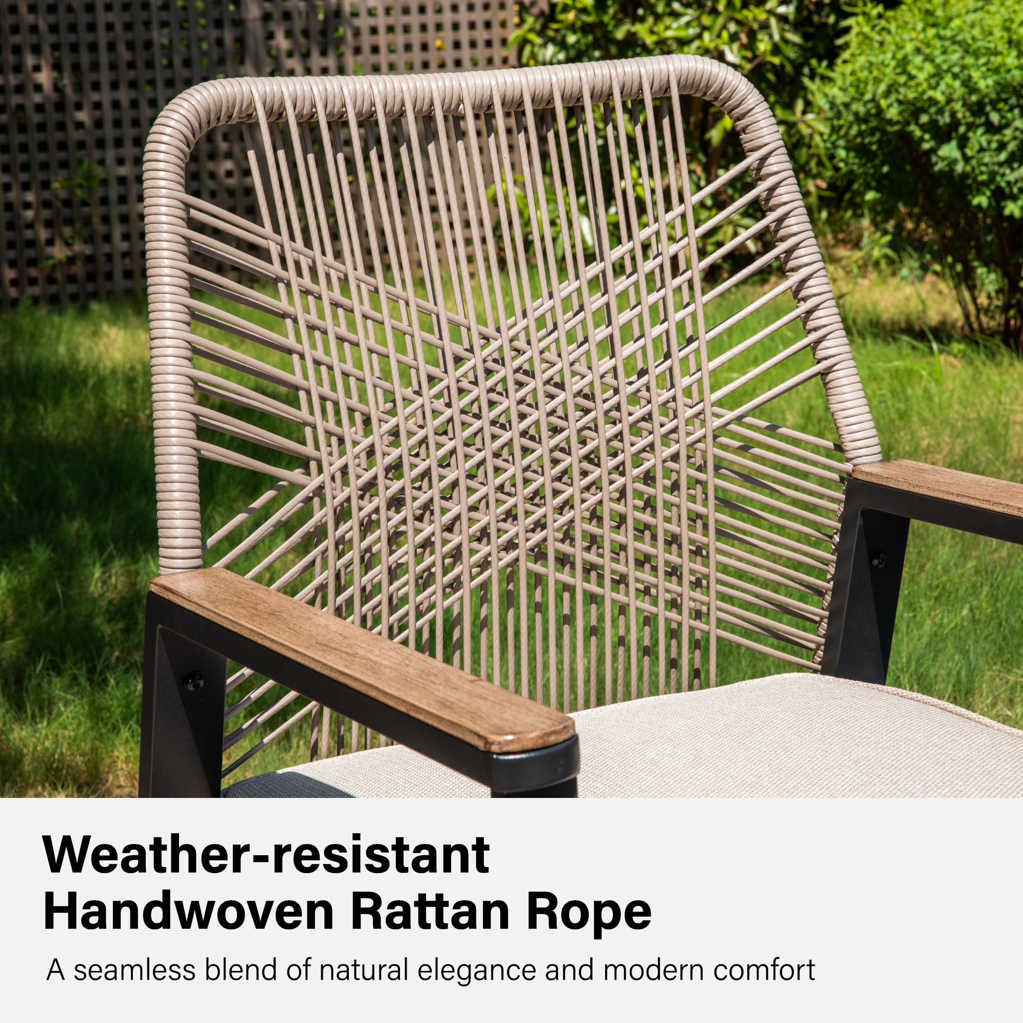 PHI VILLA Table Chaise de Jardin Exterieur, Table a Manger avec 6 Chaises Rotin avec Trou de Parasol Fer Forgé Terrasse Balcon