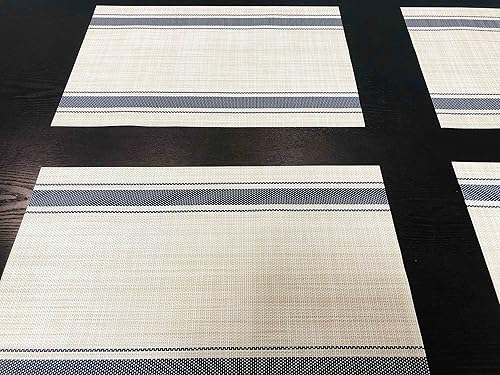 Miniatura 5 de Juego de 8 manteles individuales, manteles individuales de vinilo de PVC lavables, antideslizantes, resistentes al calor, para cocina, comedor (azul)