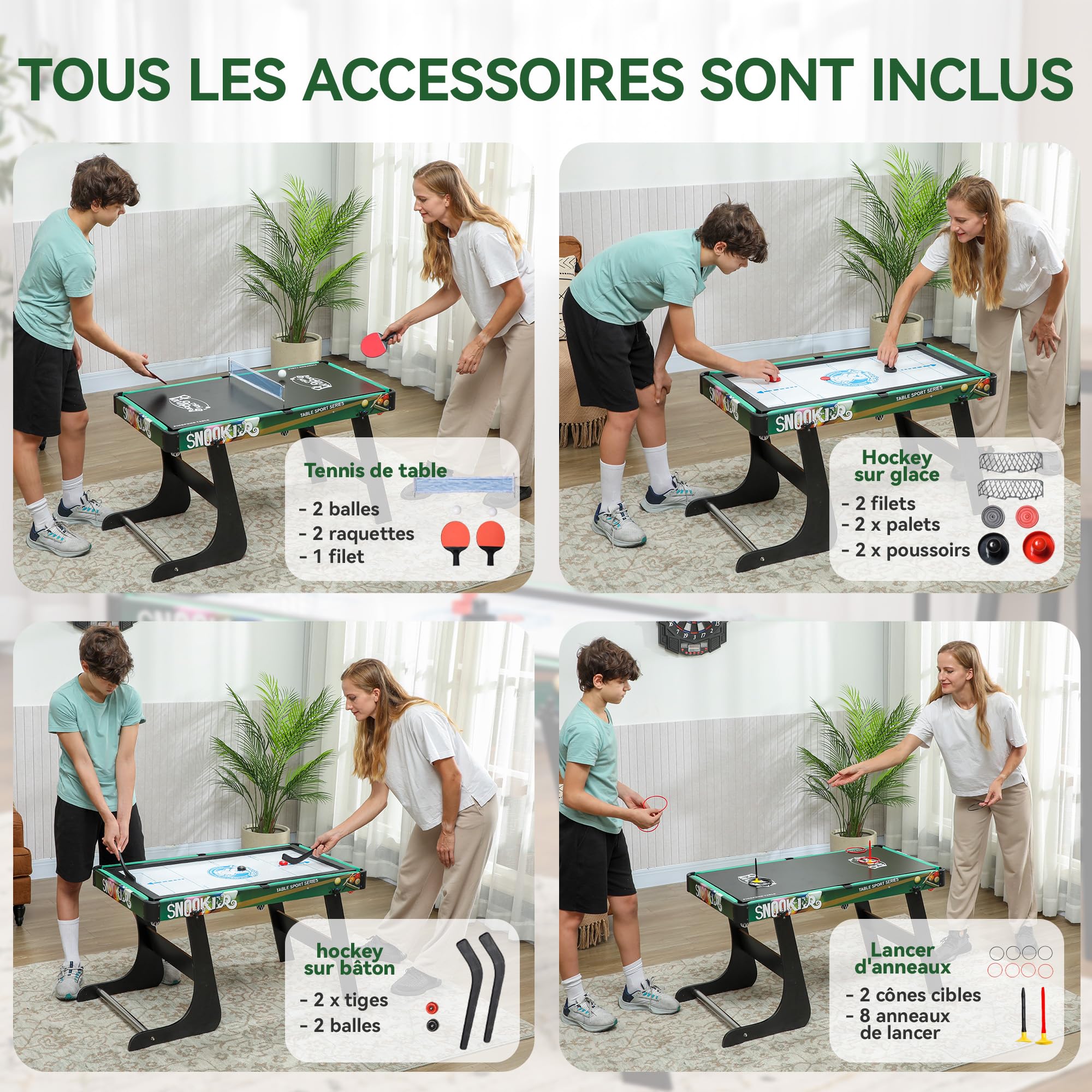 HOMCOM Table Multi-Jeux 6-en-1 Adultes Enfants 118x104x71 cm Multicolore | Table de Jeu Baby-Foot, Billard, Ping-Pong, Hockey, Jeu d'Anneaux, Hockey sur Glace