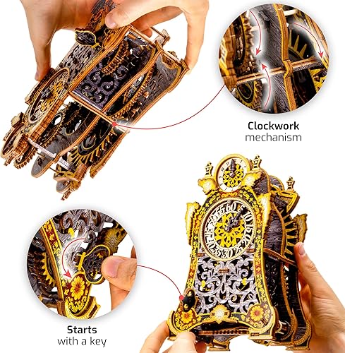 Miniatura 3 de WOODEN.CITY Magic Clock LE - Rompecabezas de madera 3D para adultos, construye tu propio reloj con motor de banda de goma, modelo de autoensamblaje,