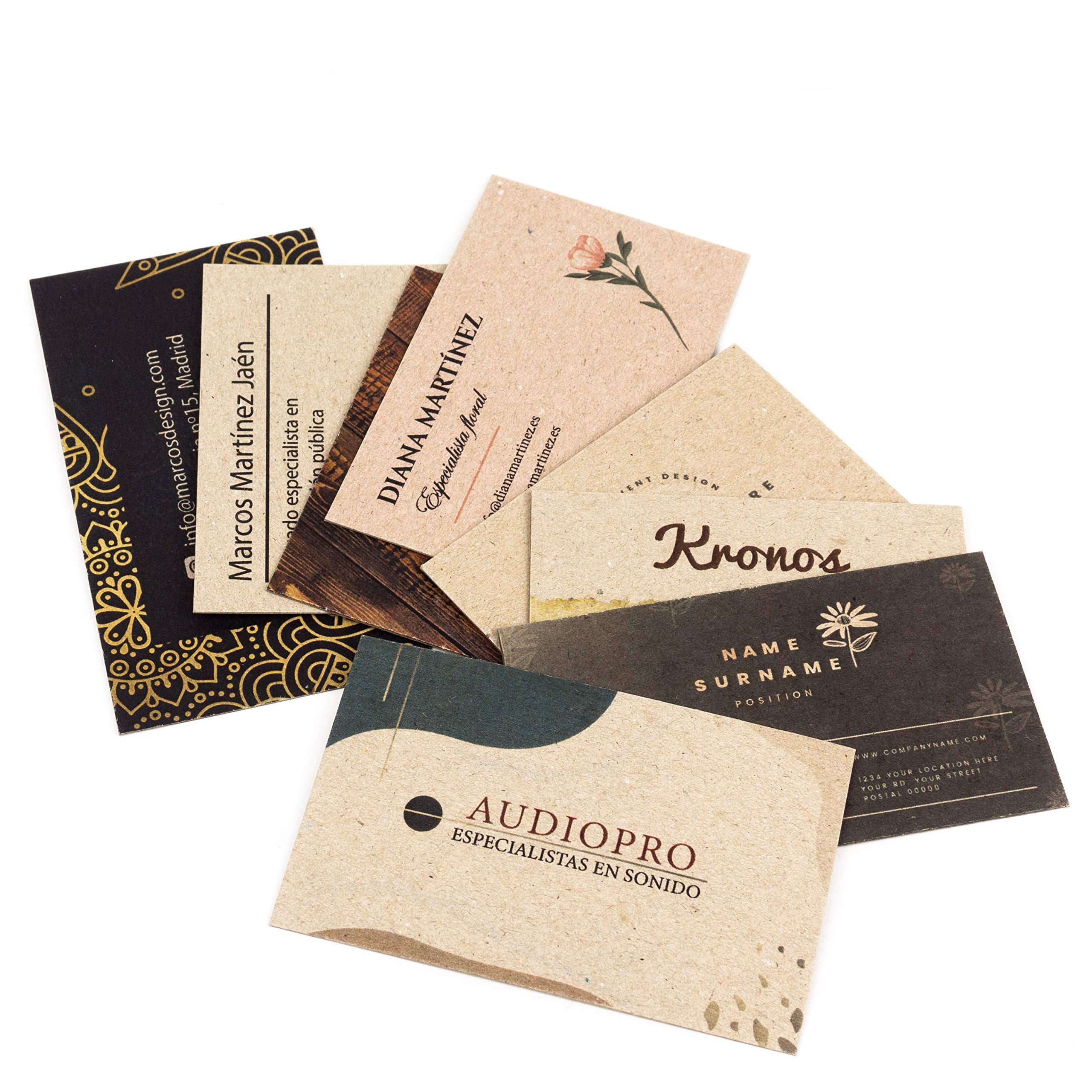 250 Tarjetas de visita personalizadas impresas doble cara, premium, cartón reciclado grueso 450 g, papel kraft premium, vintage y originales, 55x85 mm