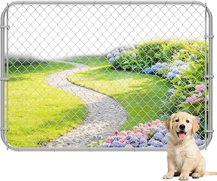 26-72 Wx48 H Chain Link Fence Gate, Anti-Rust Galvanized Garden Fence with Gate, Adjustable Outdoor Fence Gate Kit for 2.26ft Openings with Round Corner Frame for Yard, Patio & Entry