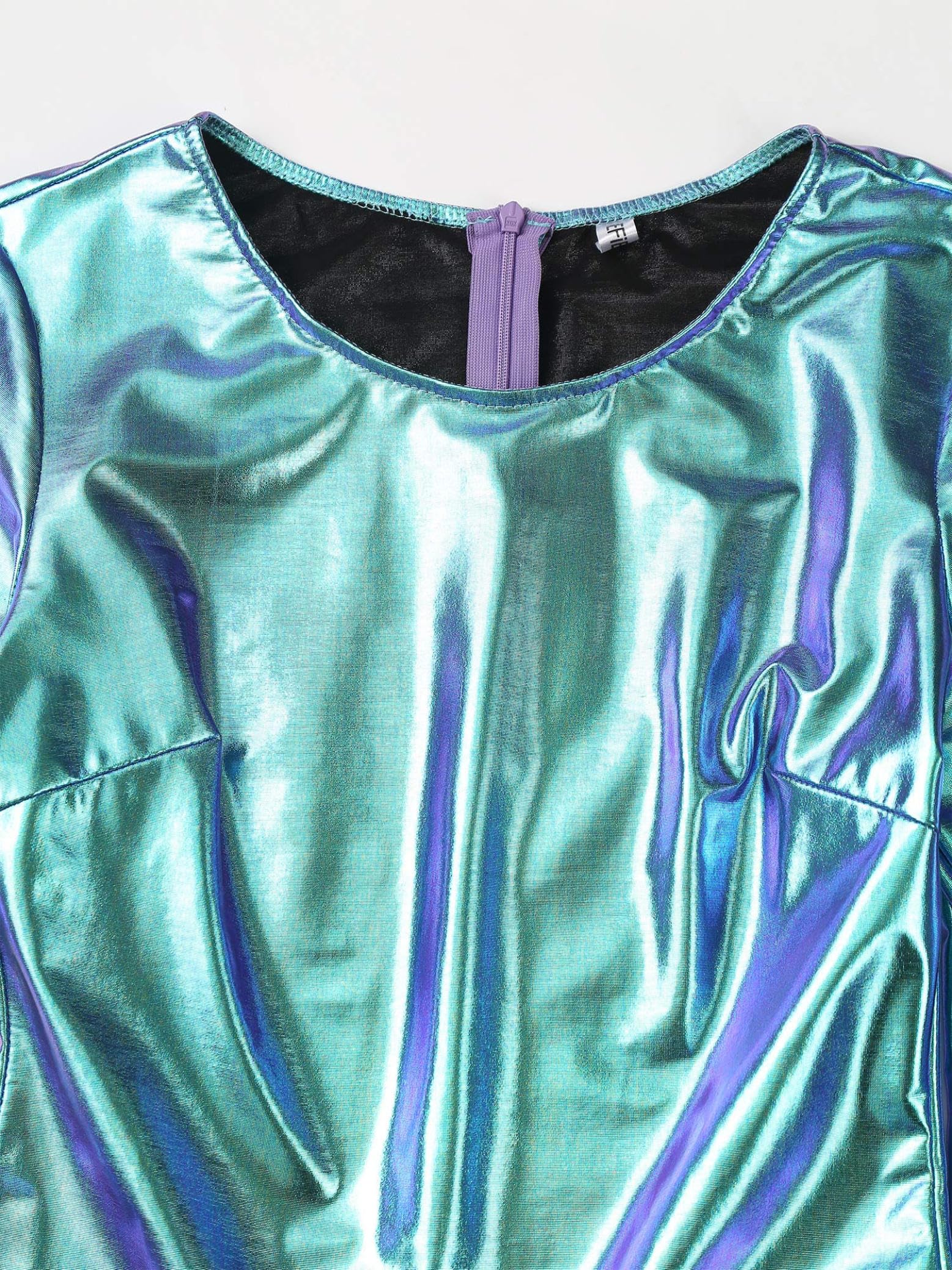 Mono de Gimnasia Rítmica para Mujer Bodies de Danza Brillante Metálico Mono Largo de Cuello Redondo Jumpsuit Traje de Cuerpo Entero Disfraz S-3XL