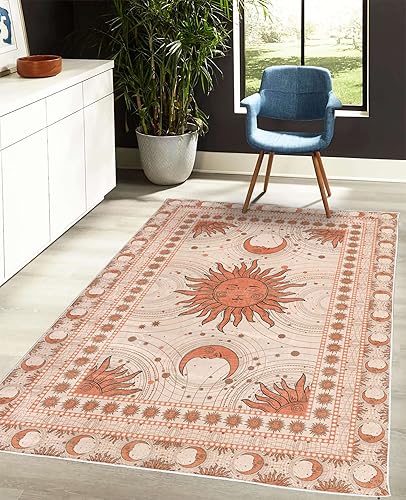 Miniatura 4 de Ambesonne Alfombra decorativa de sol y luna, diseño de obra de arte bohemio de creciente adorno solar de estrellas esotéricas, alfombra de calidad